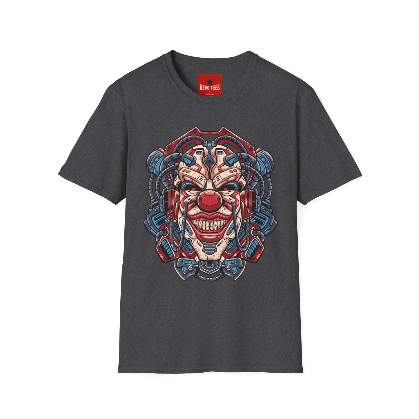 Mechanical Clown T-Shirt — Cyberpunk Robotic Mask Graphic Tee