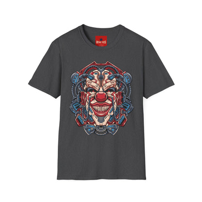 Mechanical Clown T-Shirt — Cyberpunk Robotic Mask Graphic Tee