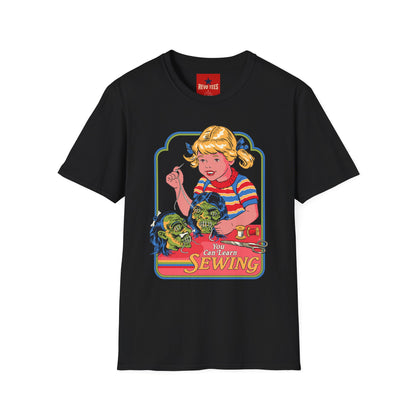 Retro Sewing Girl T‑Shirt — Vintage Crafting Graphic Tee
