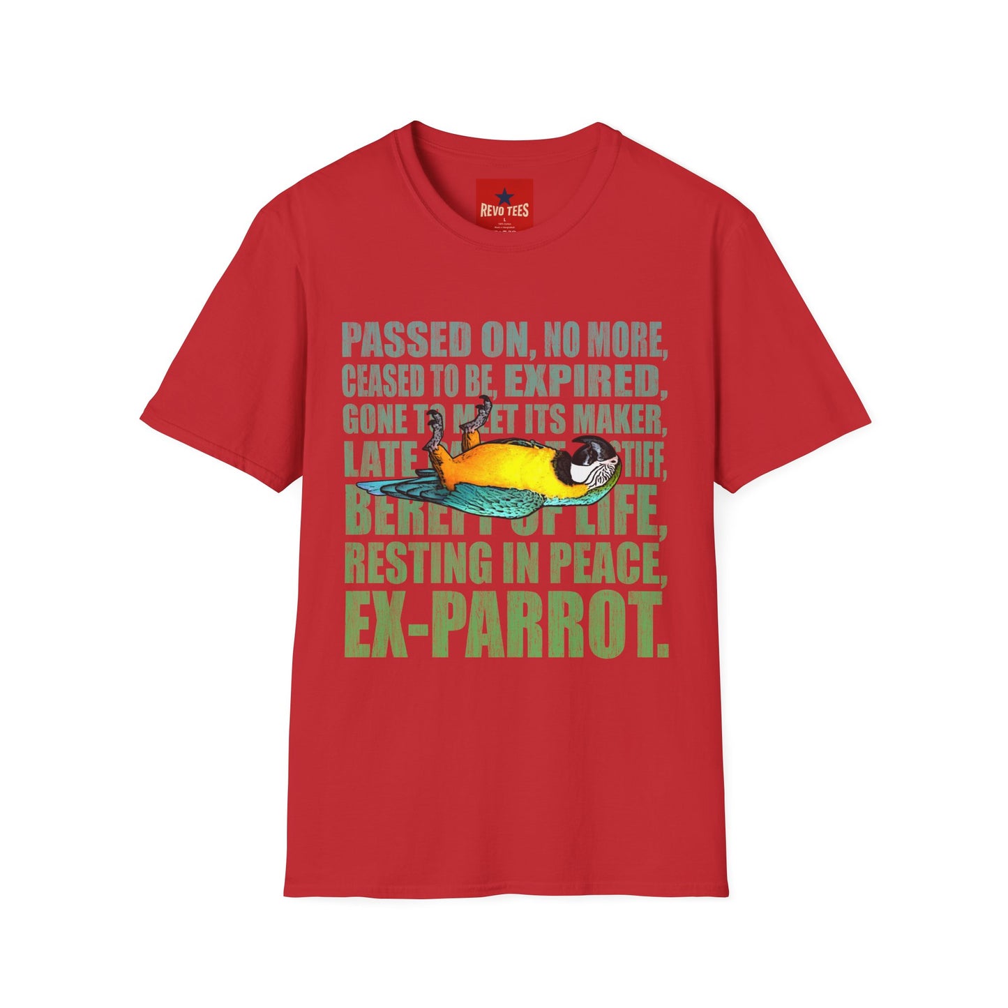 Ex-Parrot T-Shirt — Funny Parrot Memorial Tee (Passed On, Resting in Peace)