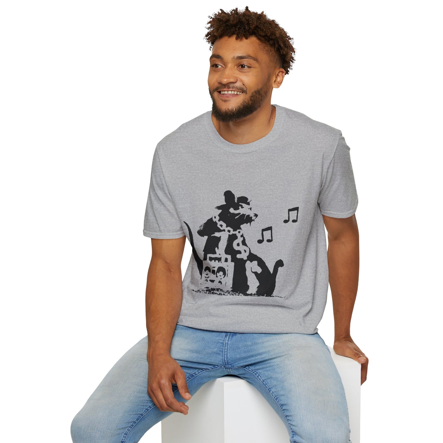 Music Cat T-Shirt — Black Silhouette Singing Rat Graphic Tee