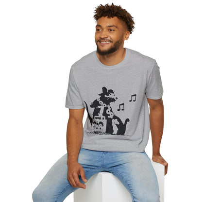Music Cat T-Shirt — Black Silhouette Singing Rat Graphic Tee