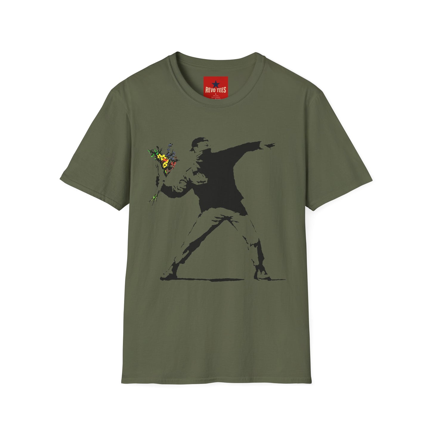 Banksy-Style Flower Bomber T-Shirt — Street Art Protest Graphic Tee