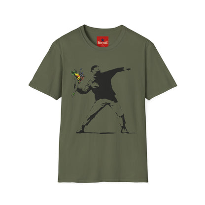Banksy-Style Flower Bomber T-Shirt — Street Art Protest Graphic Tee