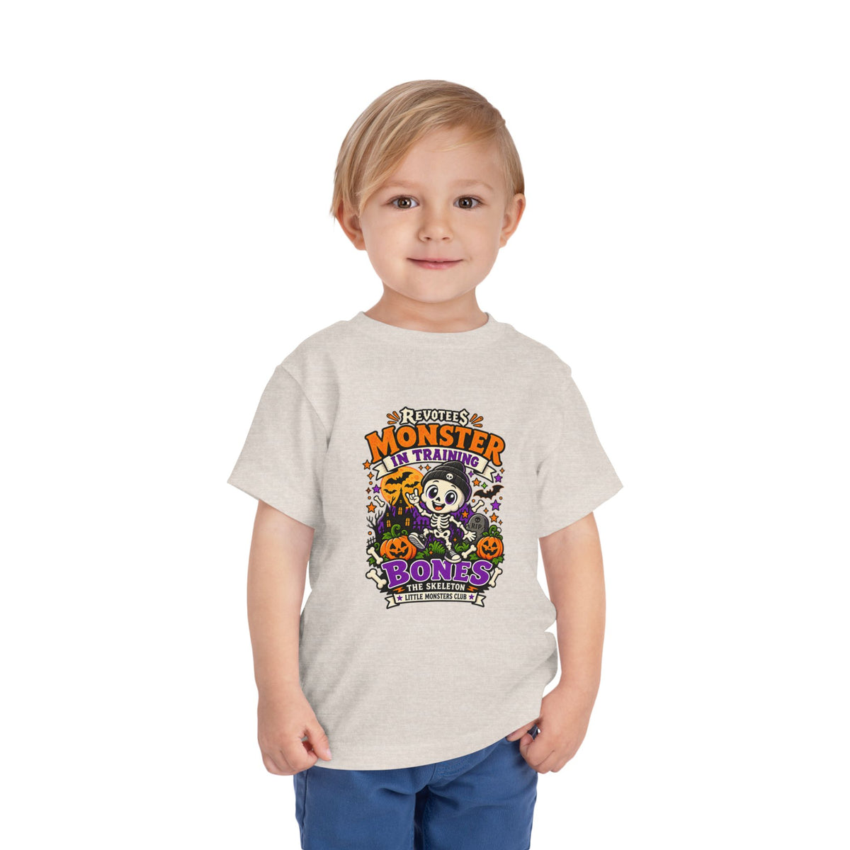 REVOTEES Toddler Tee — "Monster in Training" Cute Skeleton Halloween Shirt