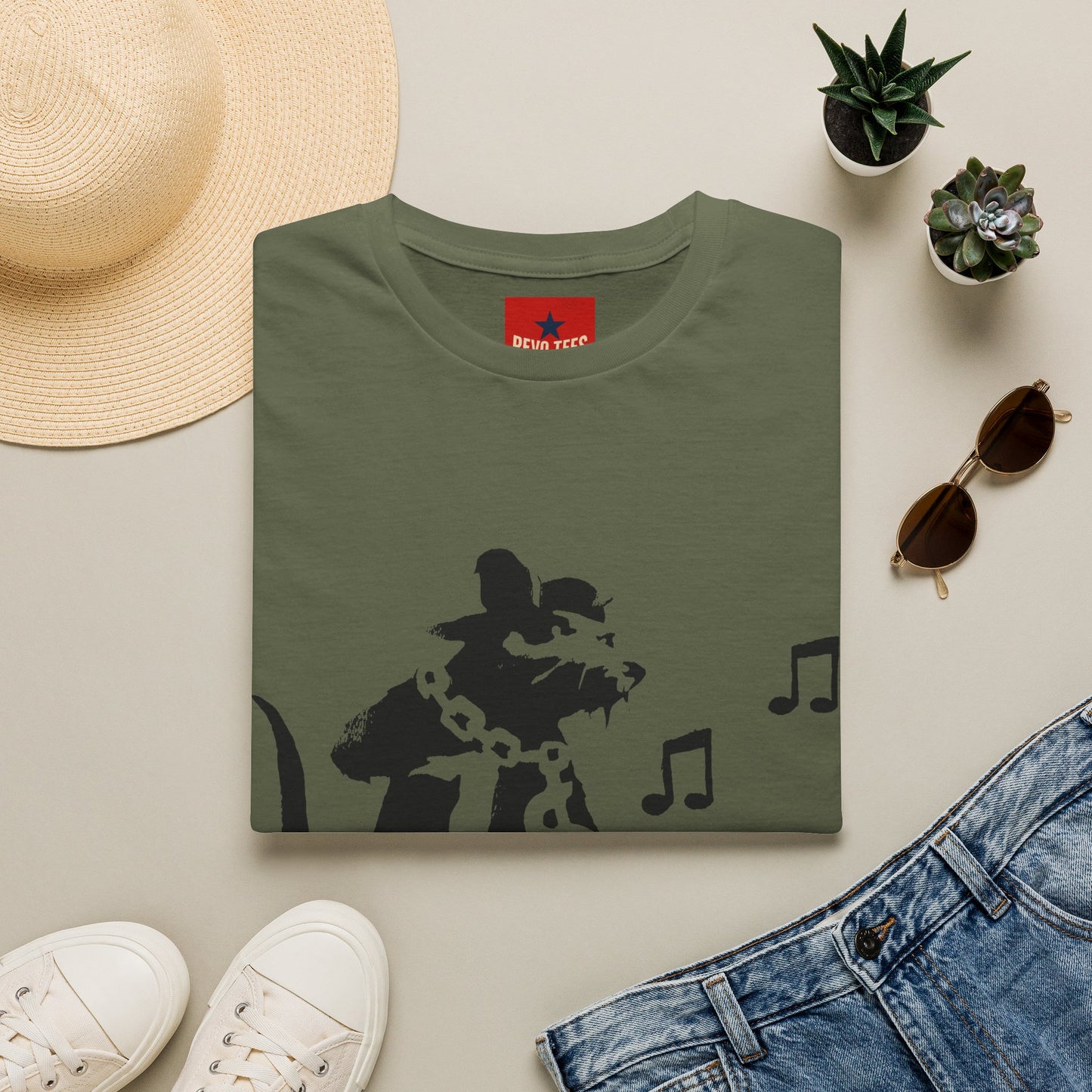 Music Cat T-Shirt — Black Silhouette Singing Rat Graphic Tee