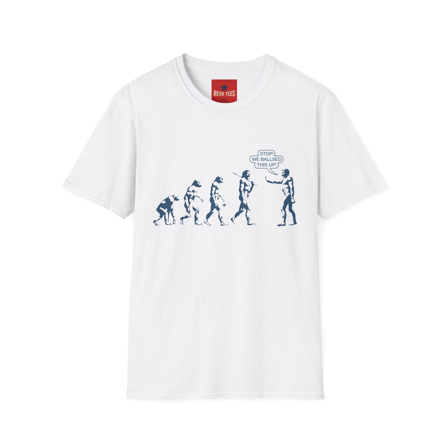 Evolution T-Shirt — Funny ‘Stop! We Ballsed This Up’ Evolution Graphic Tee