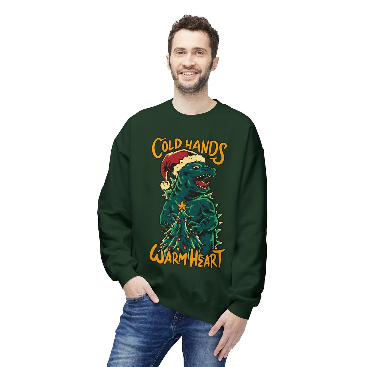 Christmas Godzilla - "Cold Hands Warm Heart" Holiday Crewneck Sweatshirt