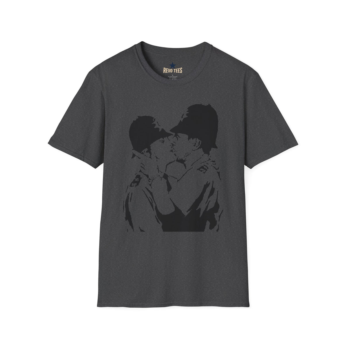 Revotees Banksy Kissing Soldiers Graphic Vintage Stencil Couple Print T-Shirt - alternate view 5