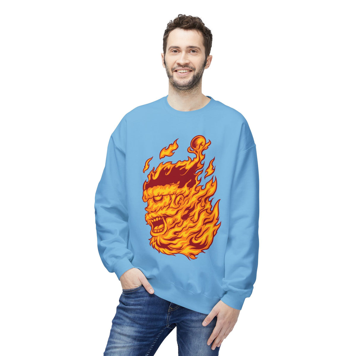 Flaming Santa Skull Redneck - I mean Crewneck Sweatshirt