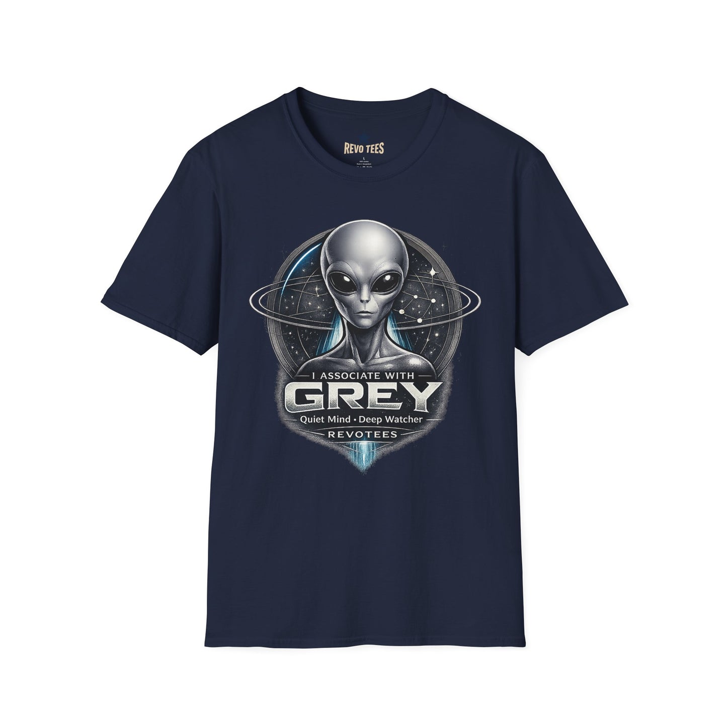 REVOTEES Alien Grey T-Shirt — Retro Sci‑Fi Extraterrestrial Graphic Tee