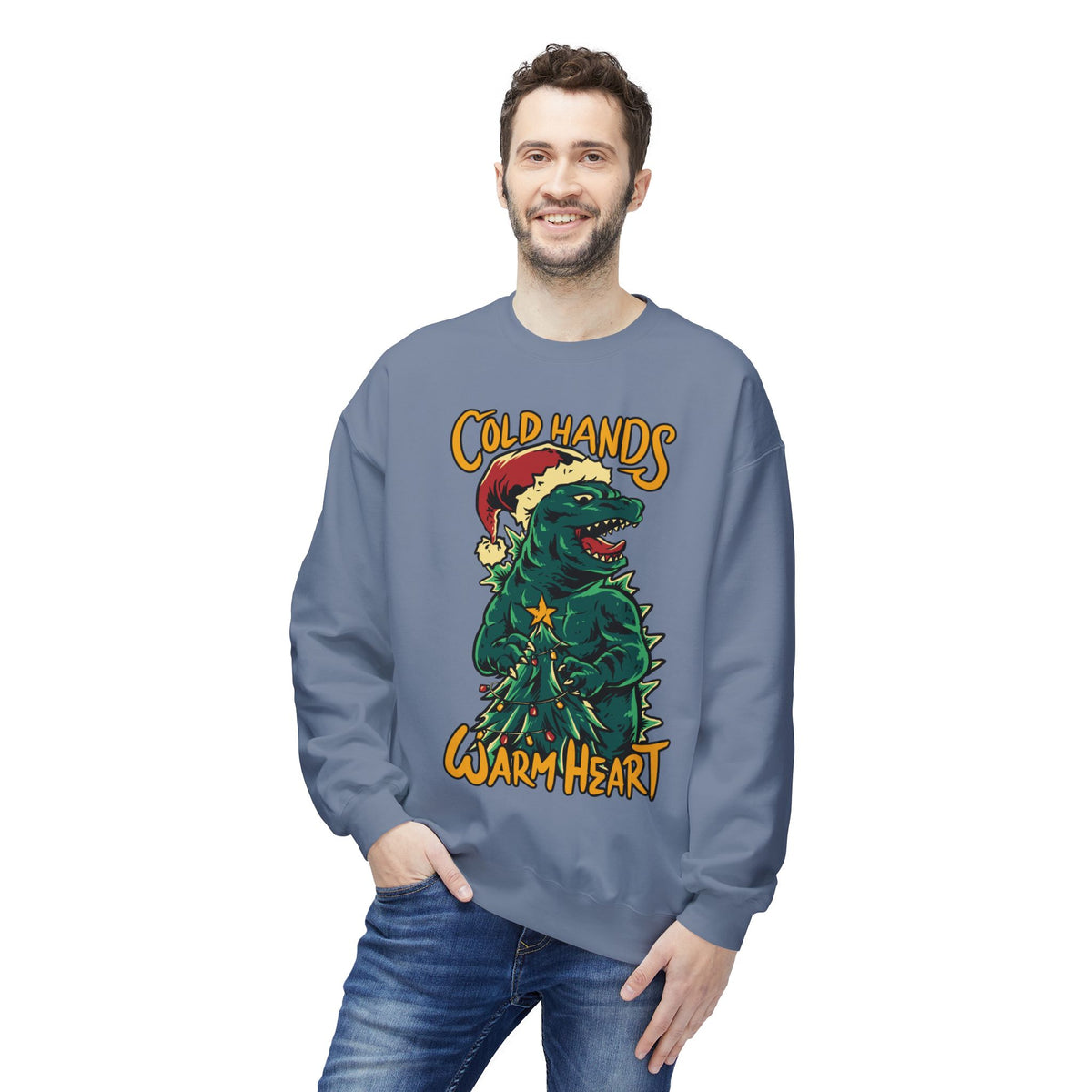 Christmas Godzilla - "Cold Hands Warm Heart" Holiday Crewneck Sweatshirt