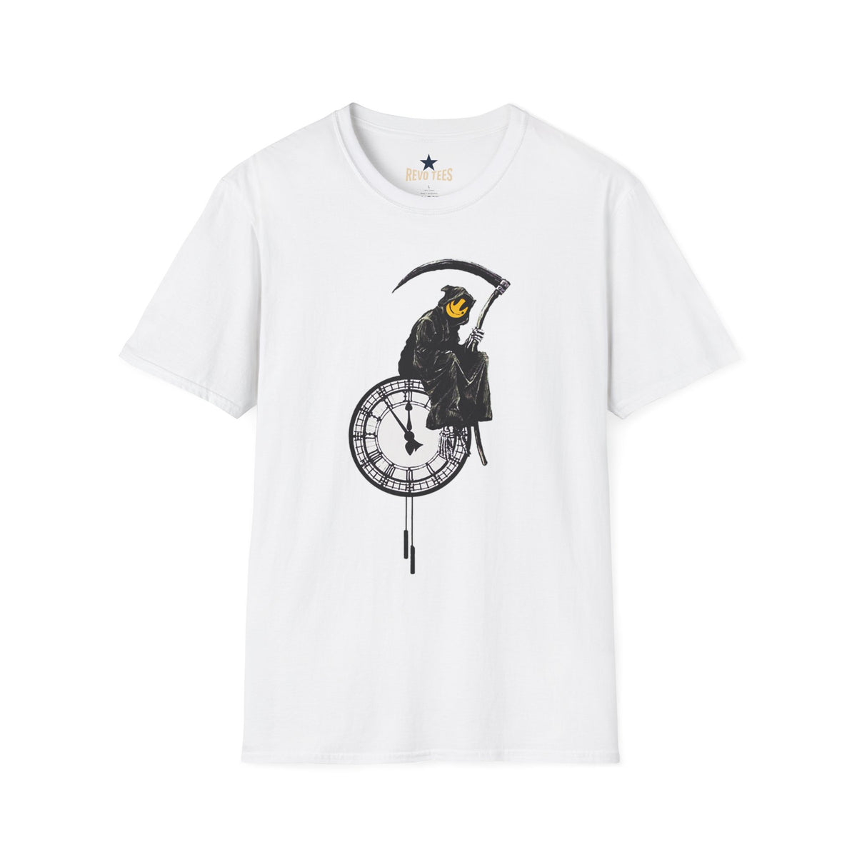 Revotees Banksy Grim Reaper Clock Graphic Smiley Mask T-Shirt