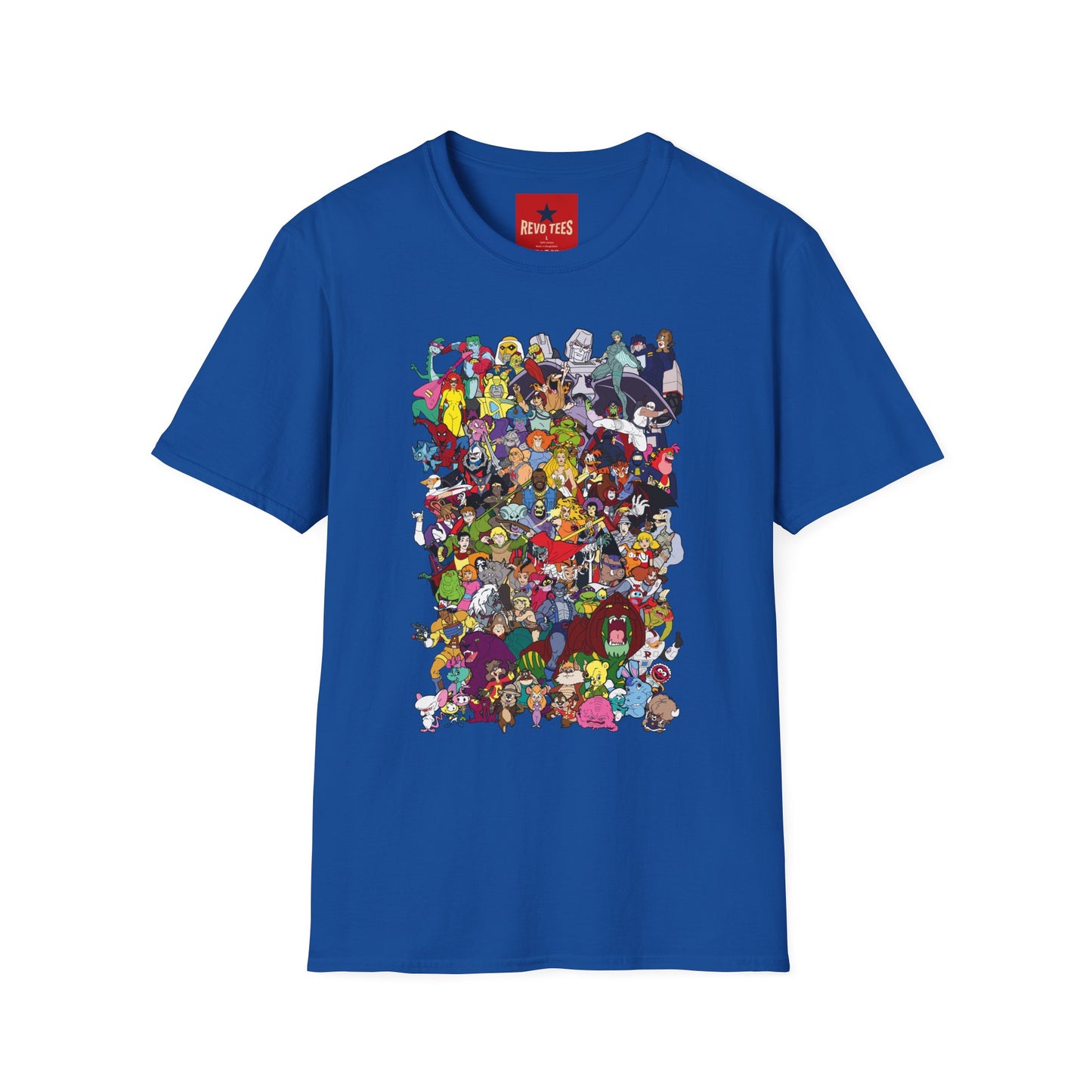T-Shirt — Colorful Cartoon Characters Collage Graphic Tee