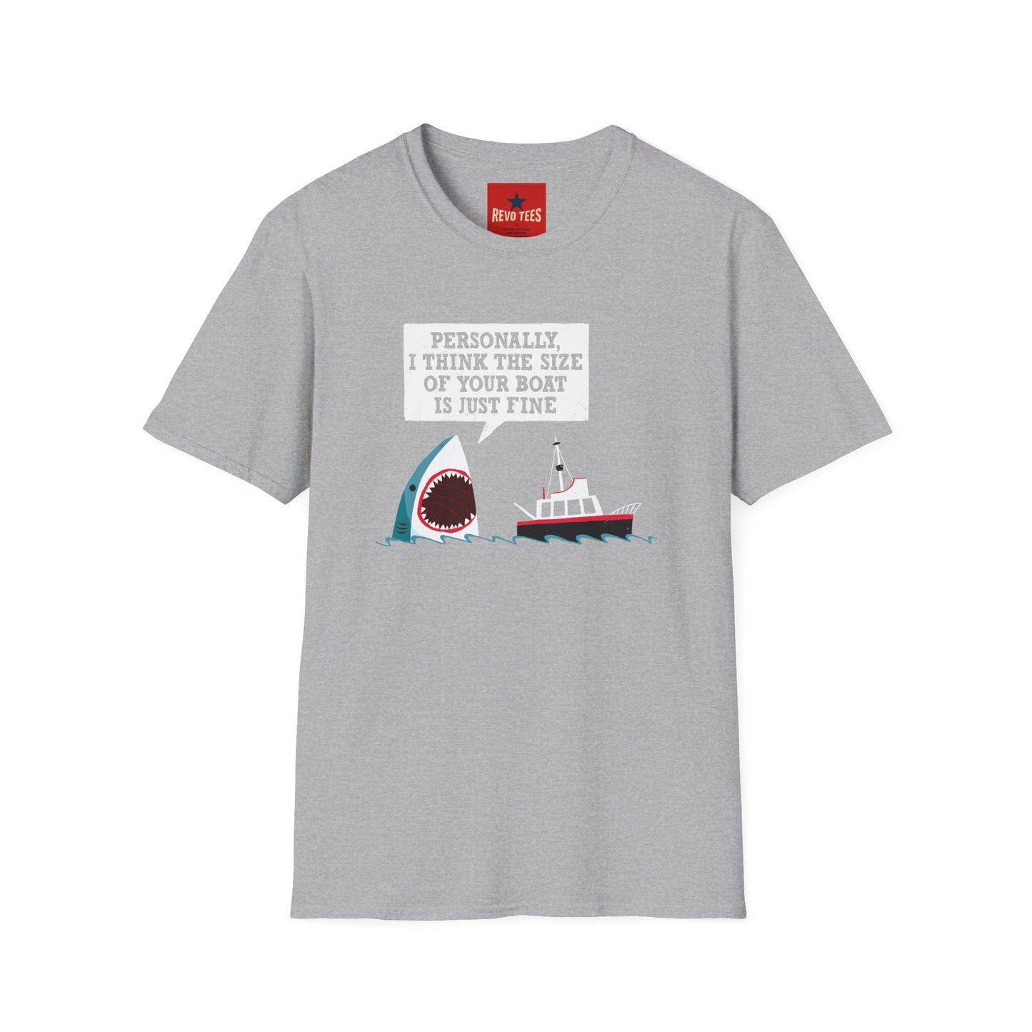 Shark Joke T-Shirt — "Personally, I Think the Size of Your Boat Is Just Fine" Graphic Tee