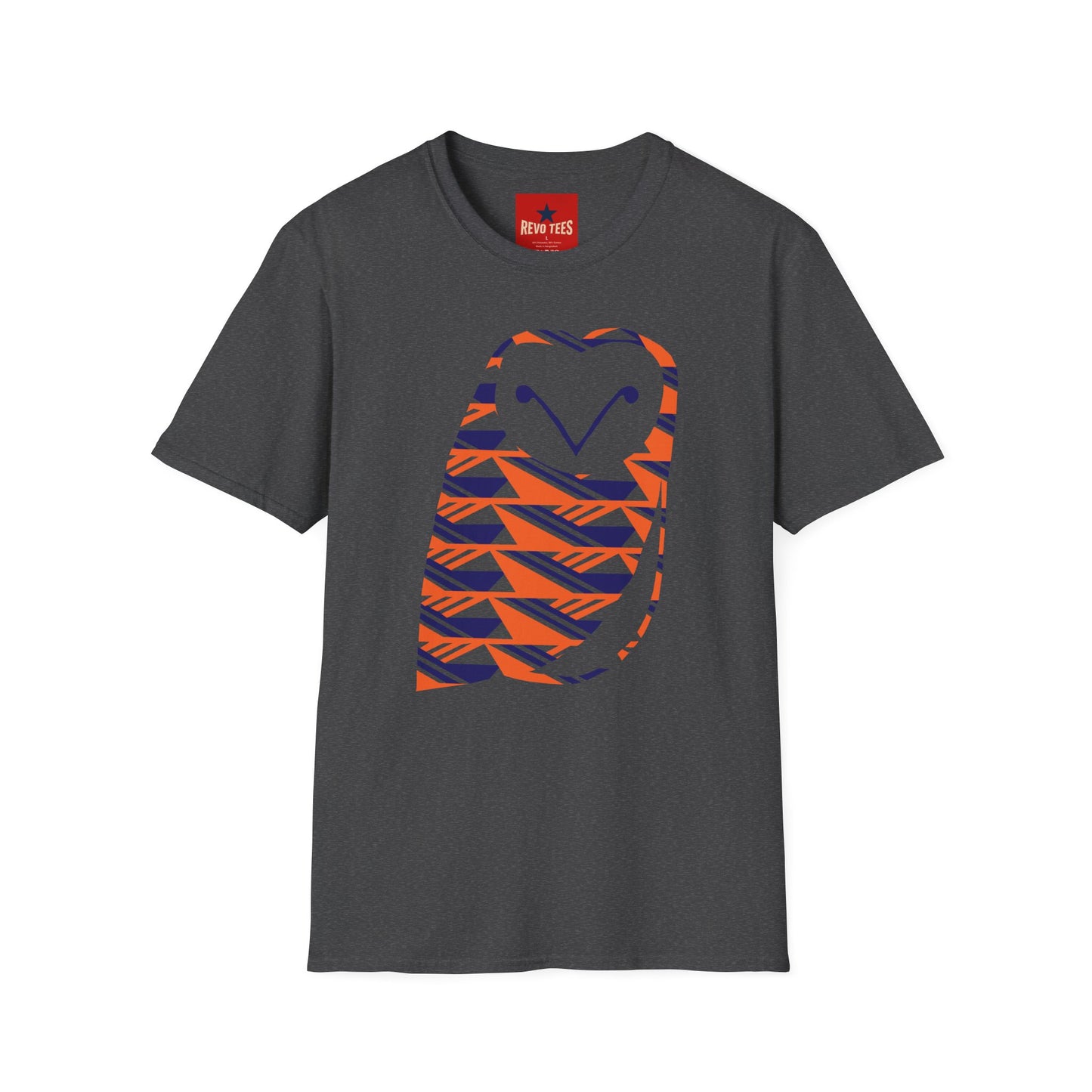 Owl Pattern T-Shirt — Geometric Orange & Navy Cute Owl Graphic Tee