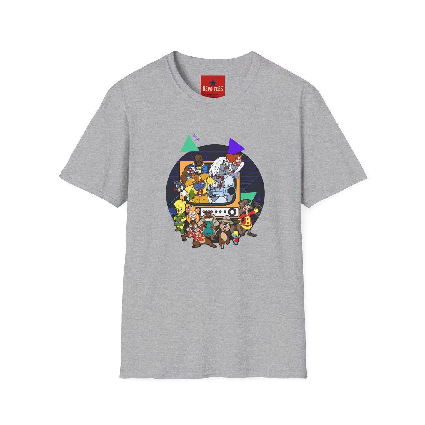 Retro Cartoon Crew T-Shirt — Vintage TV Character Collage