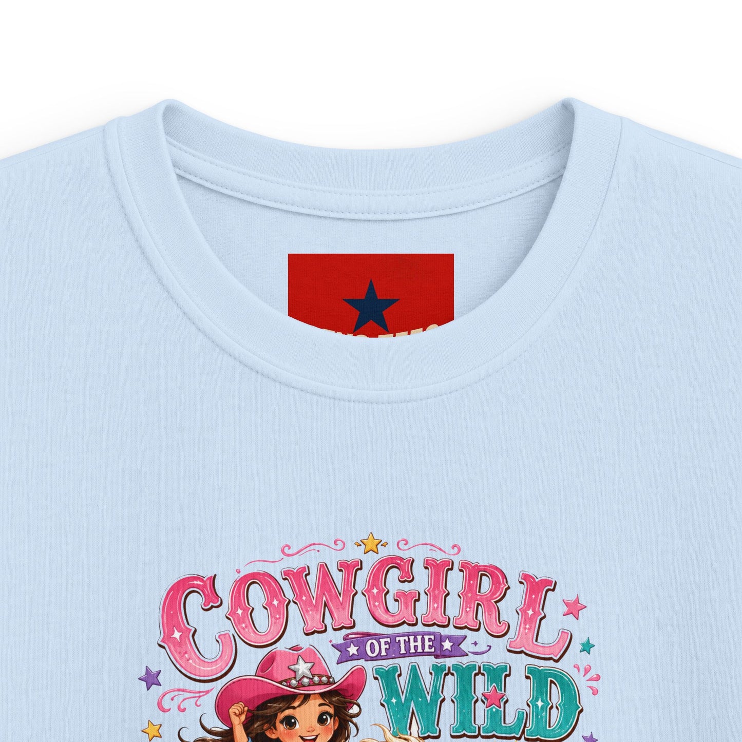 Kids Tee — "Cowgirl at Heart" Colorful Western Graphic (Cowgirl & Wild Print)