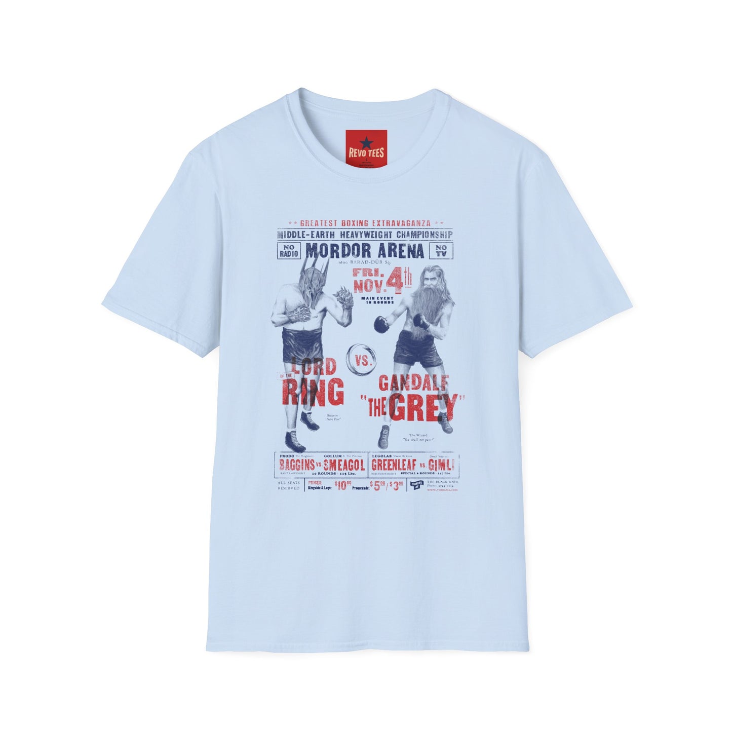 Mordor Arena Boxing Tee — 'Gandalf the Grey vs. Blood Ring' Vintage Middle-Earth Fight Poster T-Shirt