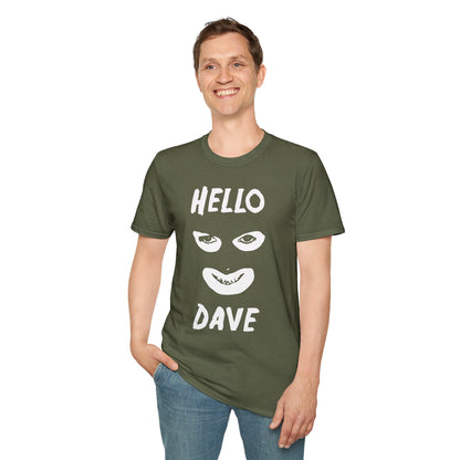 Hello Dave T-Shirt — Black Graphic Tee with Eyes & Smile