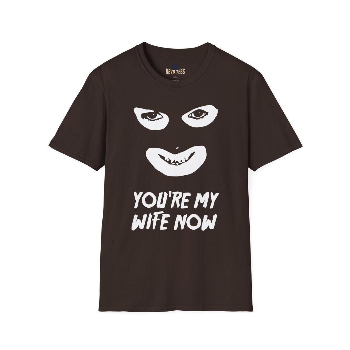 Revotees Youre My Wife Now Creepy Mask Face Graphic for Horror Fans T-Shirt - alternate view 3
