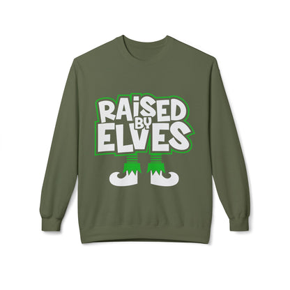 Raised by Elves Sweatshirt – Christmas Funny Holiday Crewneck