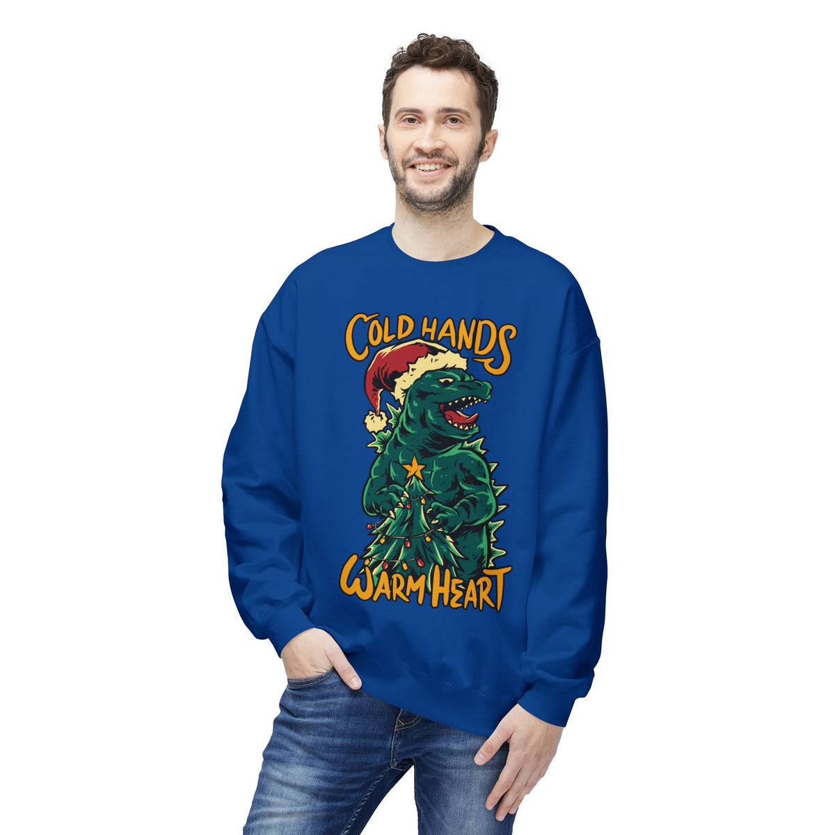 Christmas Godzilla - "Cold Hands Warm Heart" Holiday Crewneck Sweatshirt