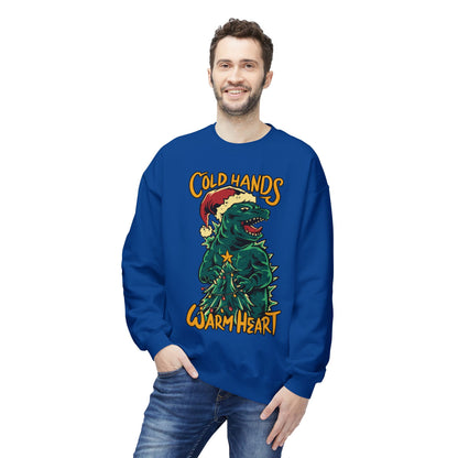 Christmas Godzilla - "Cold Hands Warm Heart" Holiday Crewneck Sweatshirt