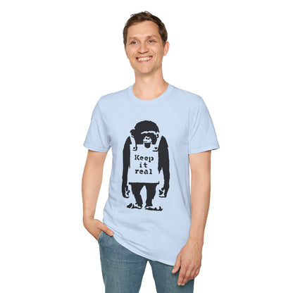 Banksy T‑Shirt — 'Keep It Real' Monkey Graphic Tee — Vintage Streetwear, Casual Gift