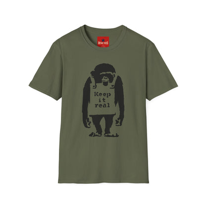 Banksy T‑Shirt — 'Keep It Real' Monkey Graphic Tee — Vintage Streetwear, Casual Gift