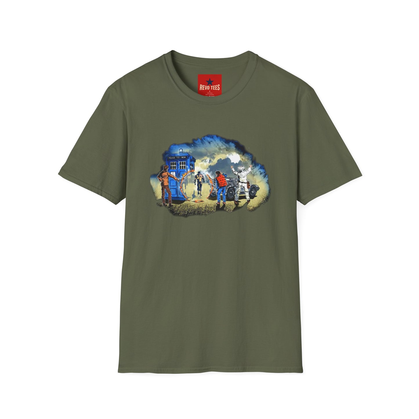 Sci‑Fi Adventure T‑Shirt — Time Traveler Crew Scene