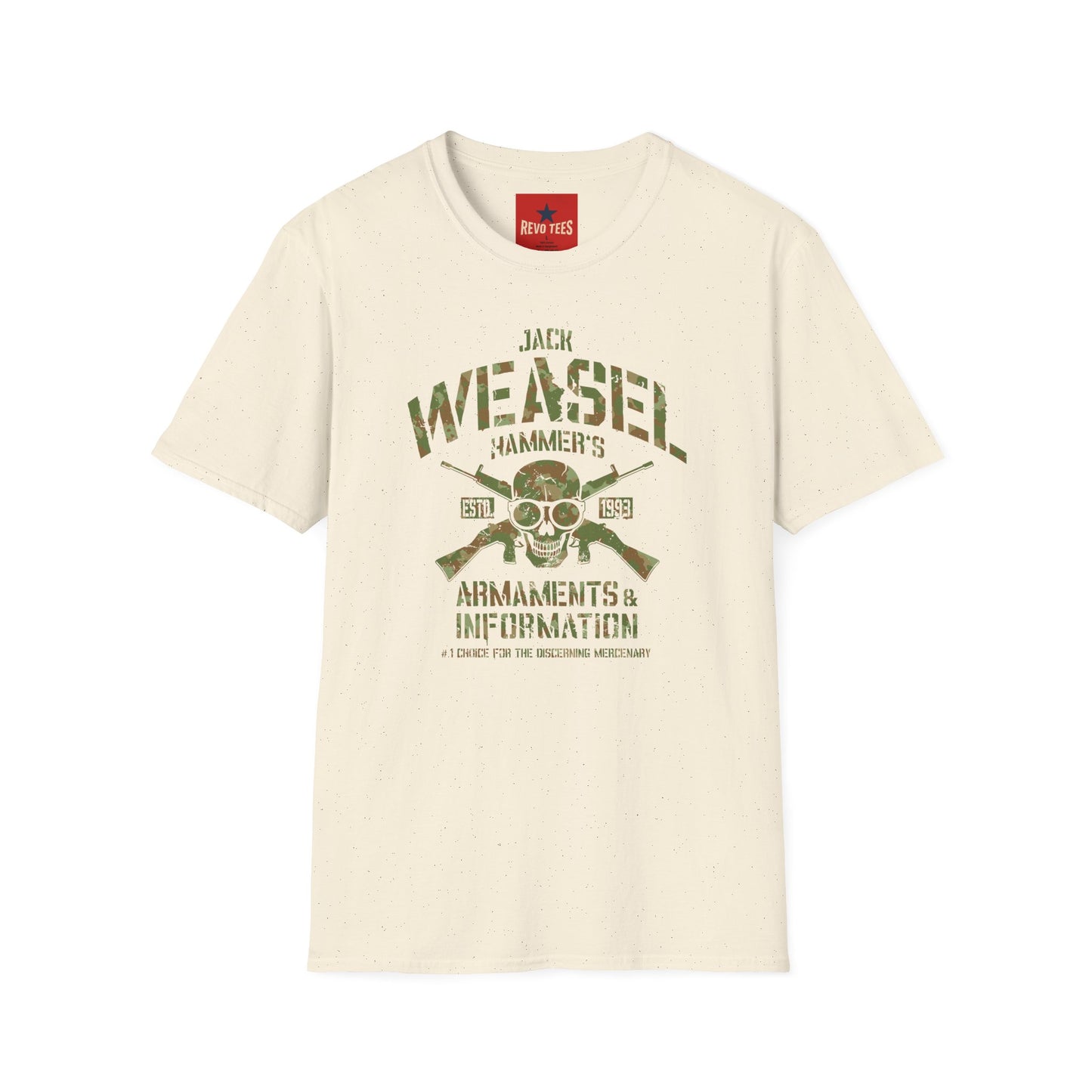 Weasel Hammer Skull Camo T-Shirt — Jack Weasel Armaments & Information Graphic Tee
