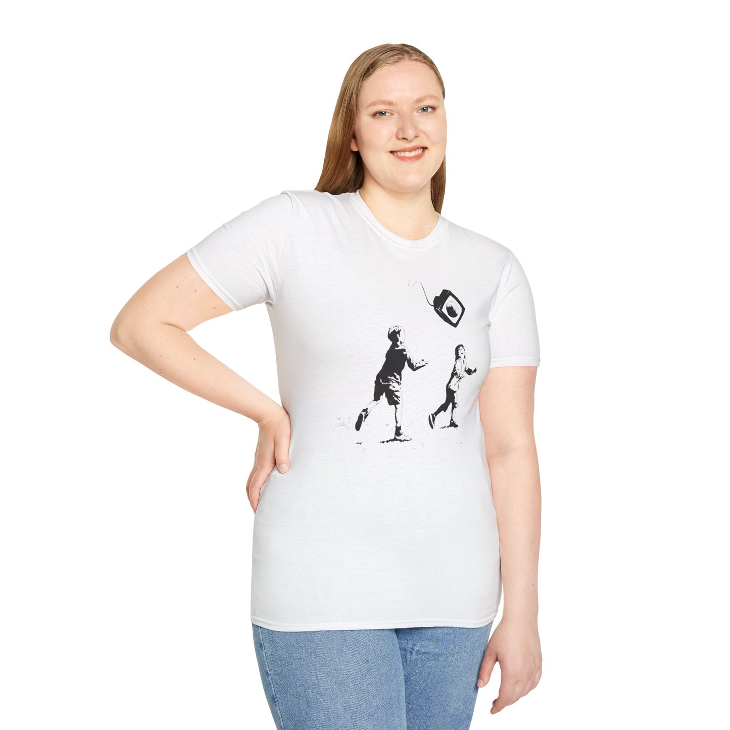 T‑Shirt — Banksy Style Kids Tossing TV Stencil Art Tee