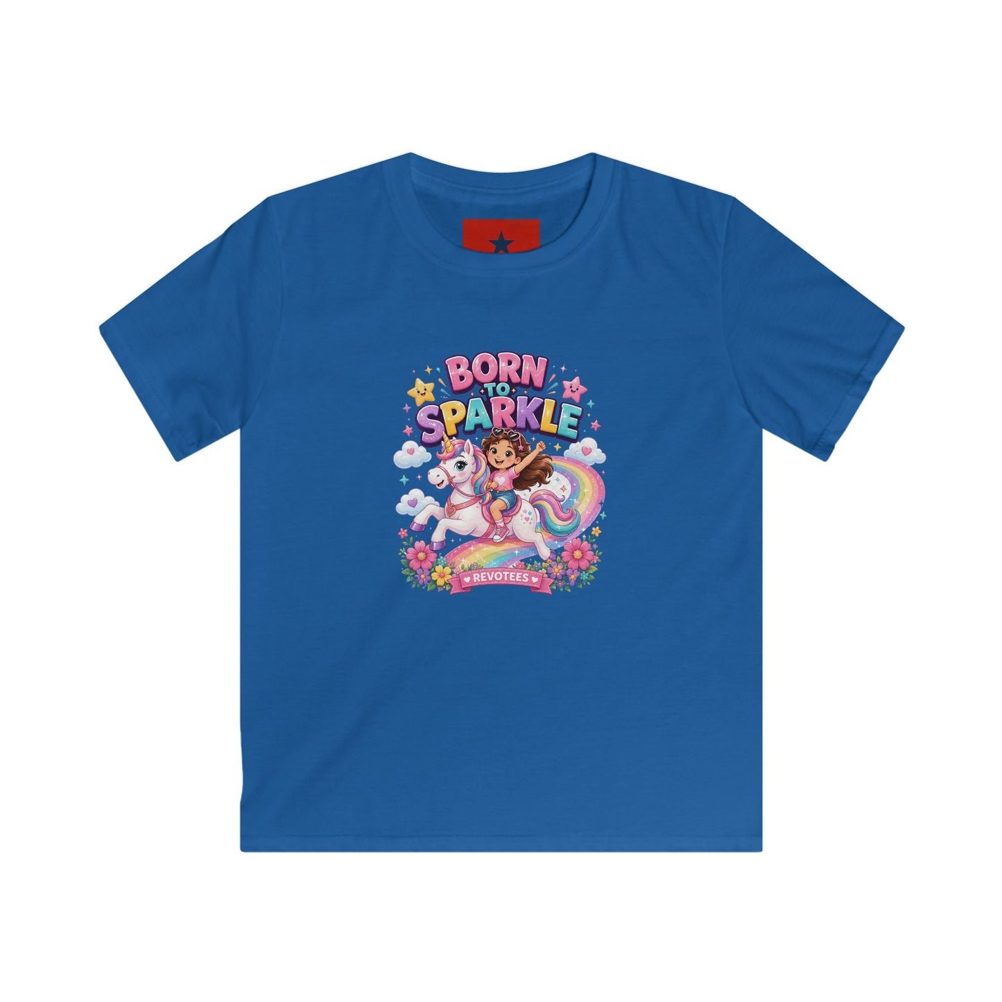 Kids Tee — "Born to Sparkle" Rainbow Unicorn Girl Shirt