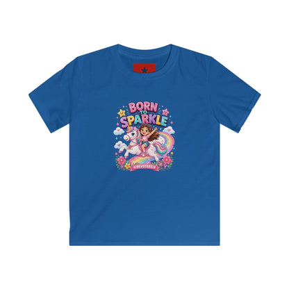 Kids Tee — "Born to Sparkle" Rainbow Unicorn Girl Shirt