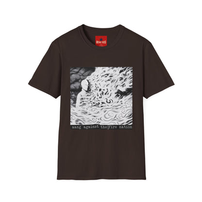 Surreal Flame Portrait T-Shirt — Black & White Abstract Face with Flames
