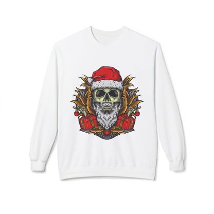 Skull Santa — Edgy Christmas Skull with Santa Hat and Gifts Crewneck Sweatshirt