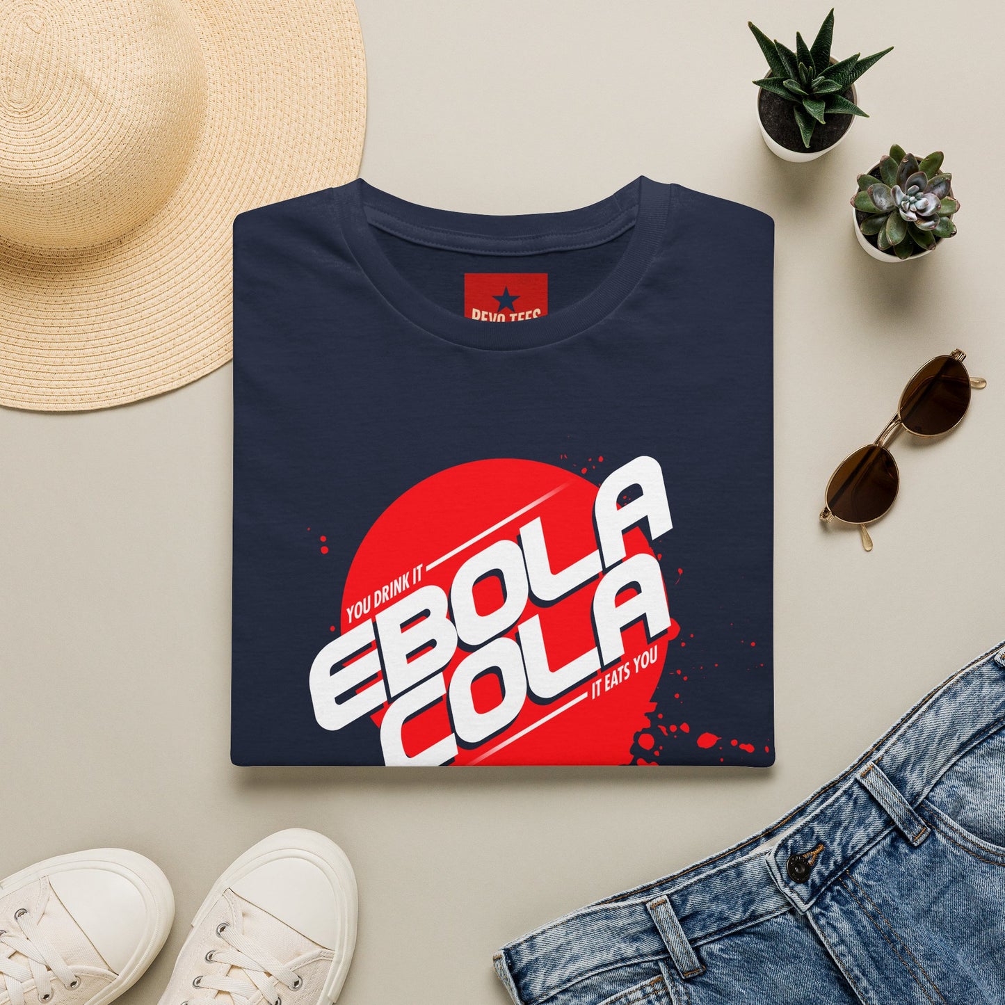 Ebola Cola Graphic T-Shirt – Retro Logo & Distressed Splash Design