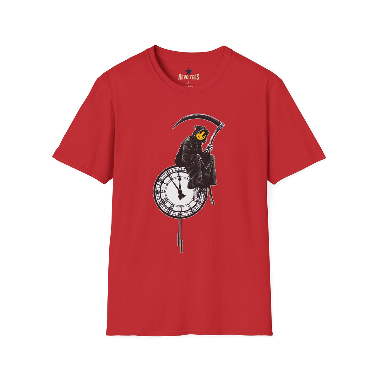 Revotees Banksy Grim Reaper Clock Graphic Smiley Mask T-Shirt - alternate view 10