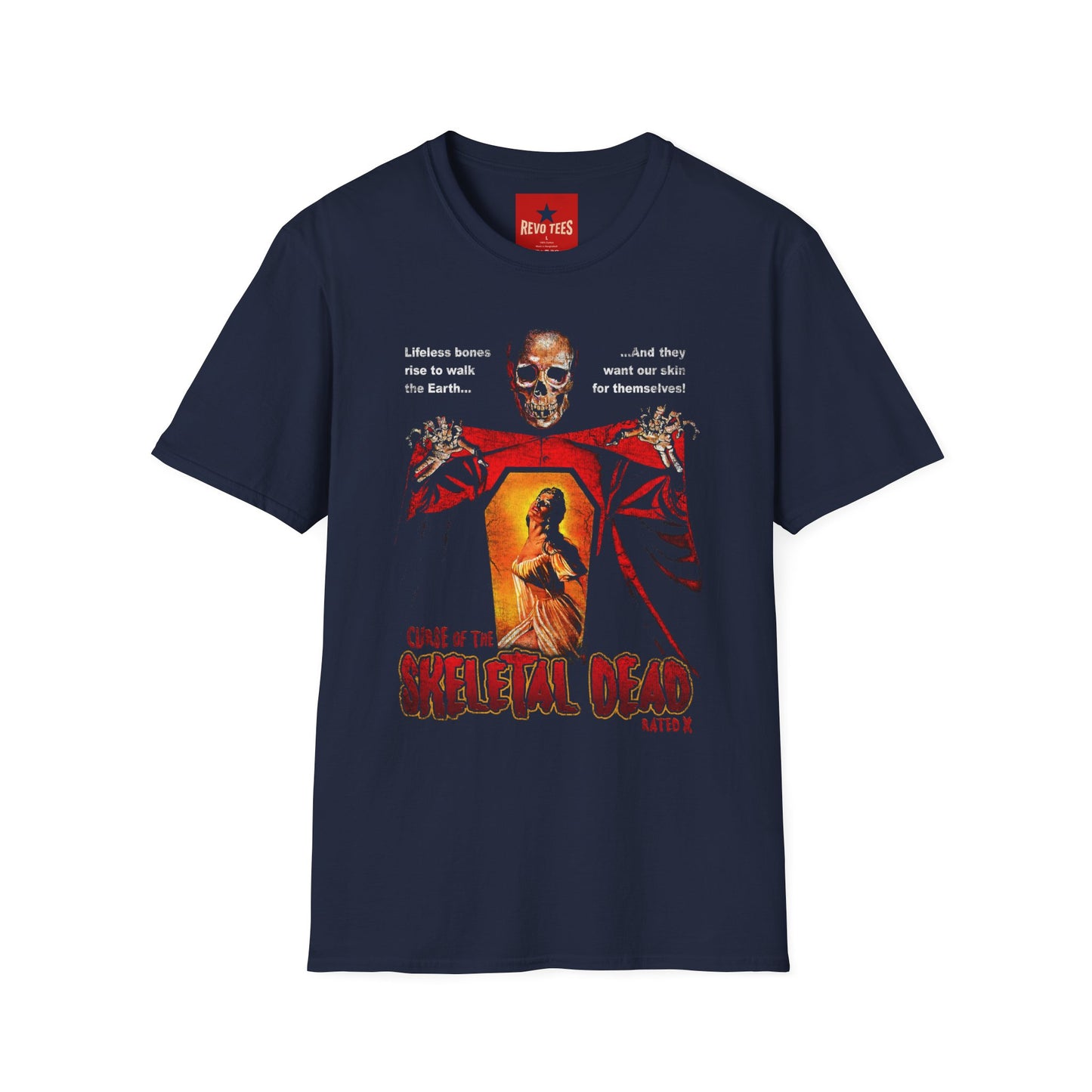 Horror Skeleton Graphic T‑Shirt — "Lifeless bones rise to walk the Earth" Vintage Metal/Scary Tee