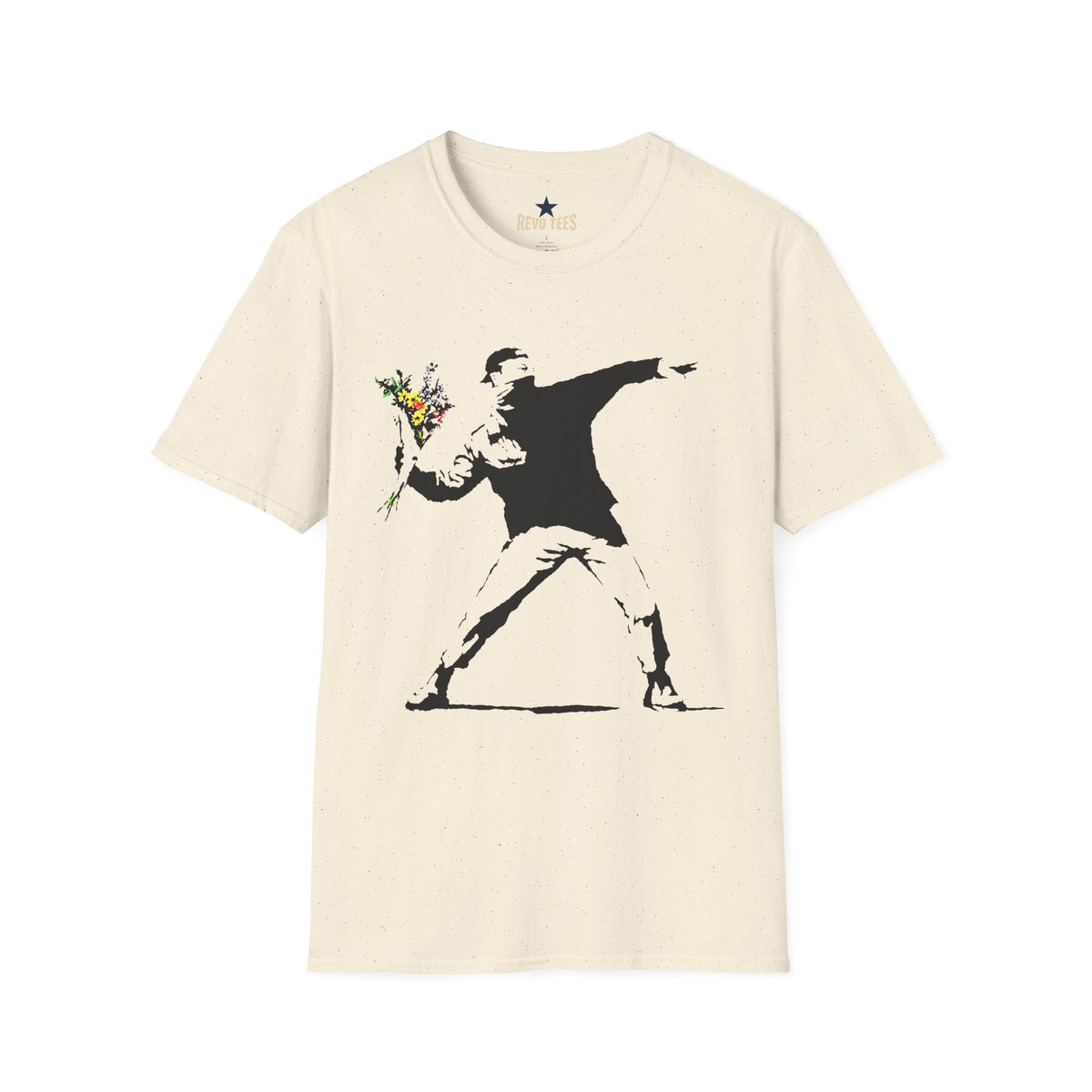 Revotees Banksy Style Flower Bomber Street Art Protest Graphic T-Shirt - alternate view 3