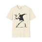 Revotees Banksy Style Flower Bomber Street Art Protest Graphic T-Shirt - alternate view 3