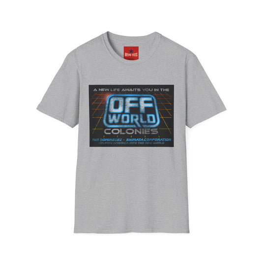 Off World Colonies Retro Sci‑Fi T-Shirt — "A New Life Awaits You in the Off World"