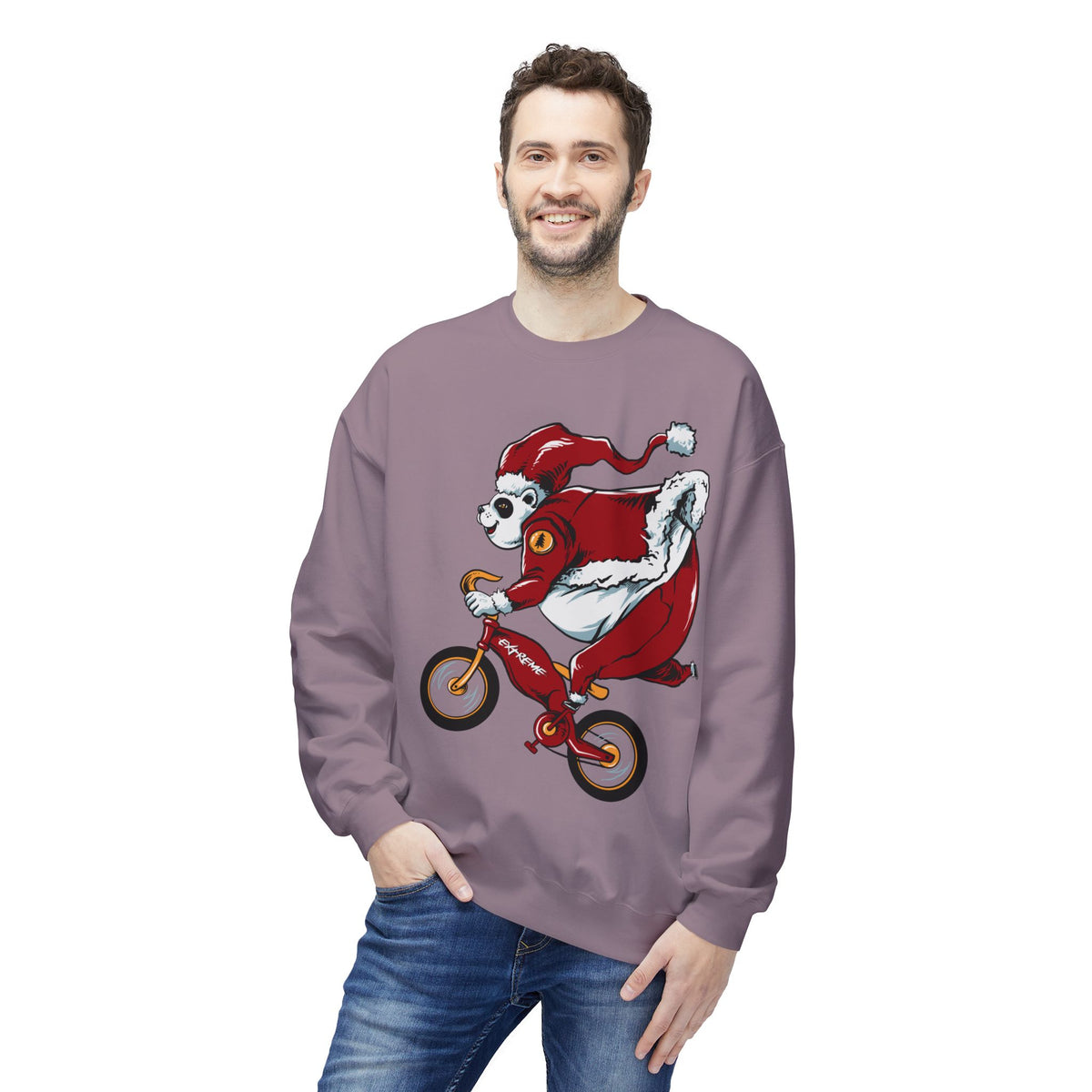 Santa Bear BMX Sweatshirt — Funny Christmas Cycling Holiday Crewneck