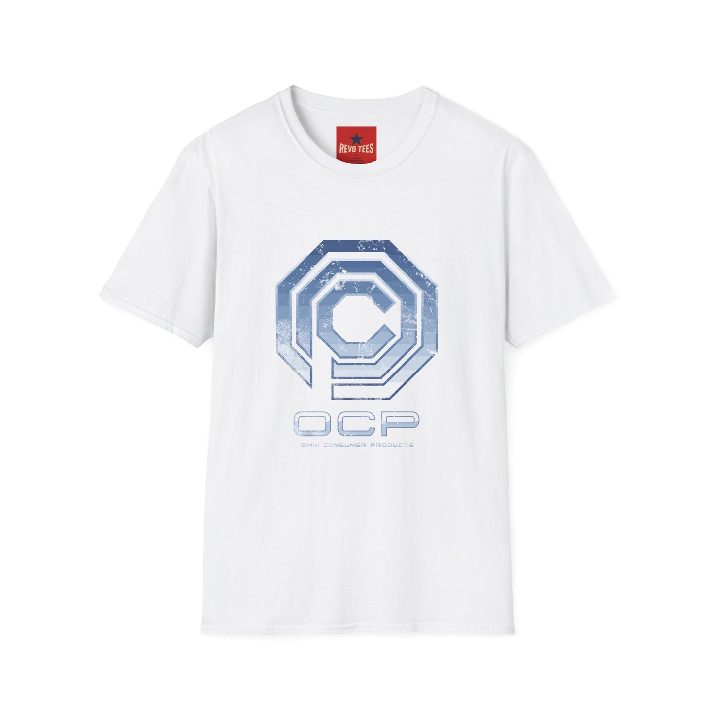 OCP Logo T‑Shirt — Retro Distressed Cyberpunk Company Tee