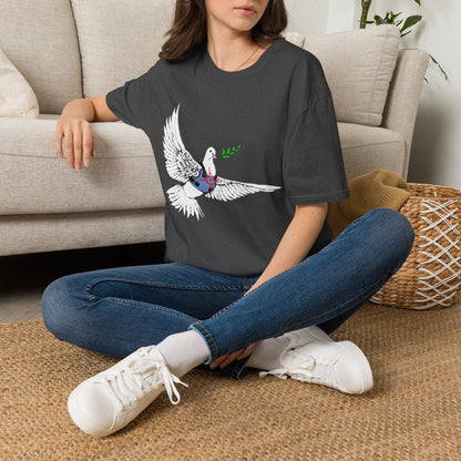 Banksy's Dove of Peace T‑Shirt — Flying Dove with Olive Branch & Earth Heart Graphic