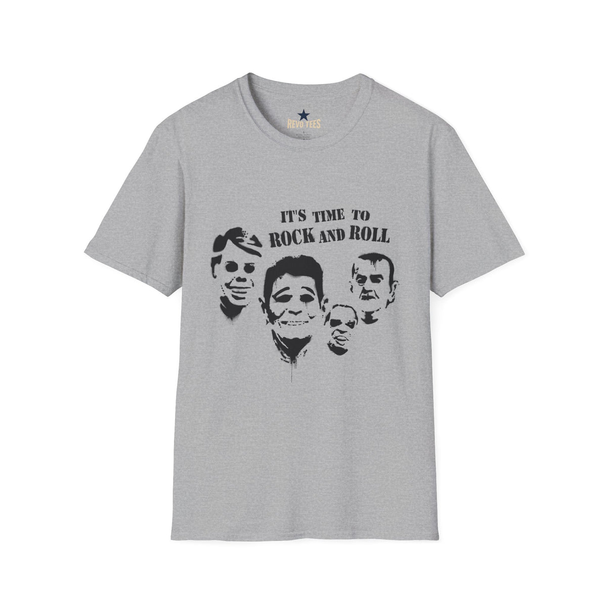 Revotees Rock and Roll Faces Its Time to Rock and Roll Retro Band T-Shirt