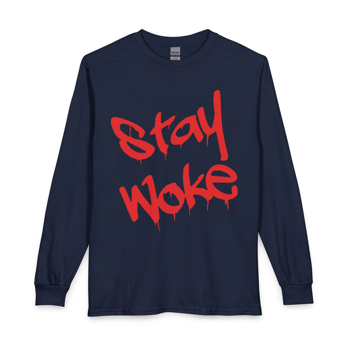Stay Woke Long Sleeve Tee – Red Blood Graffiti Script Shirt