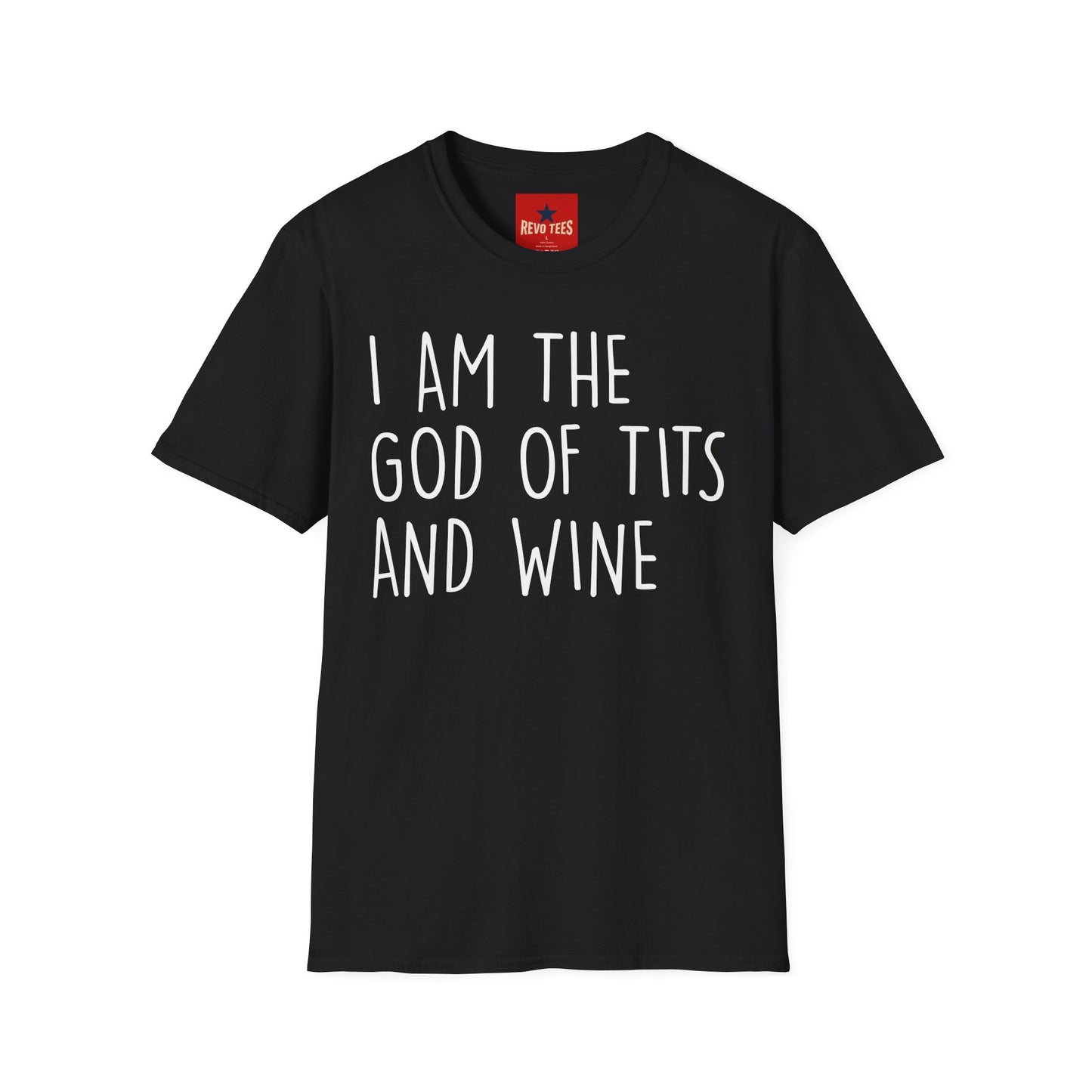 Graphic T-Shirt — "I Am the God of Tits and Wine" Funny Slogan Tee for Wine Lovers & Bachelorette Gifts