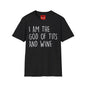 Graphic T-Shirt — "I Am the God of Tits and Wine" Funny Slogan Tee for Wine Lovers & Bachelorette Gifts